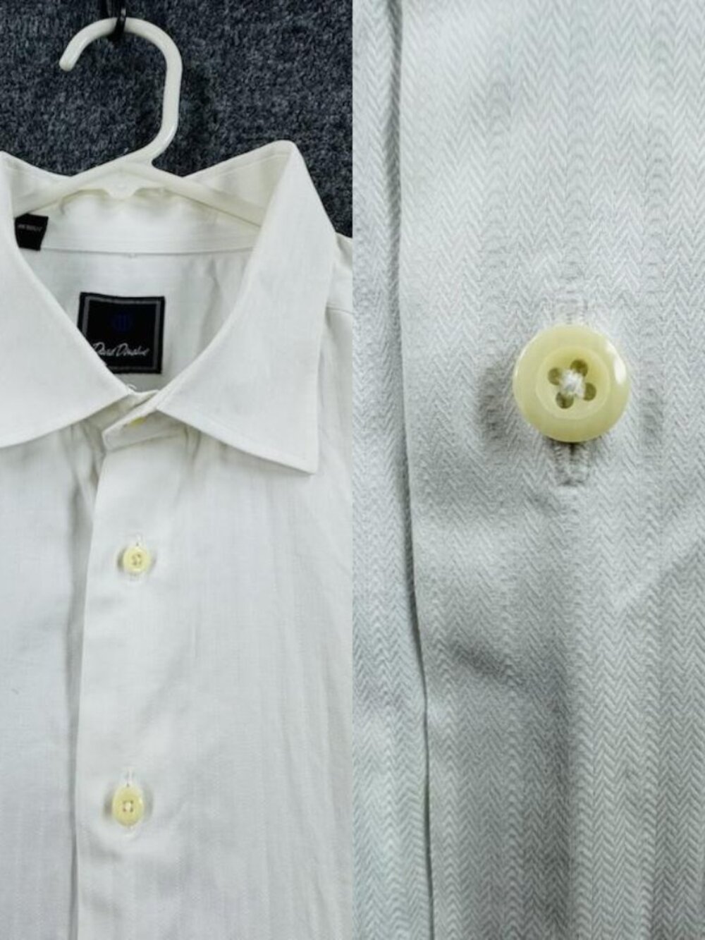 David Donahue 18.5 38/39 Cotton White Logo Men Herringbone Long Sleeve Shirt